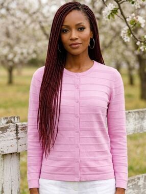 🔺️NorthCrest Lavender Textured Stripe Buttoned Sweater Large